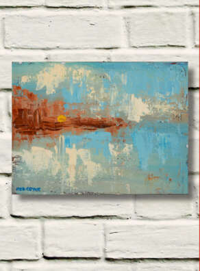 blessed beacon canvas print by artist rod coyne is displayed here on a white brick wall
