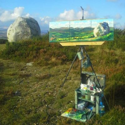 The Mottee Stone Triptych work in progress atop a mountain.