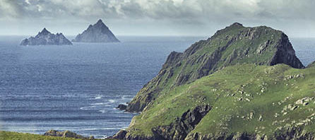 The Skelligs seen from the mainland.