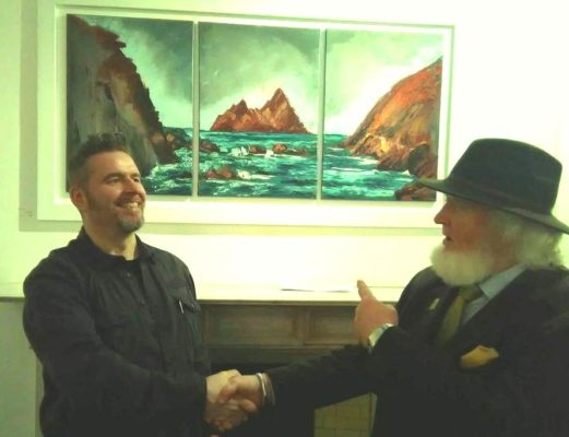 Rod Coyne and Proinsias O'Rathaille enjoying a laugh the exhibition launch at the Origin Gallery, Dublin.