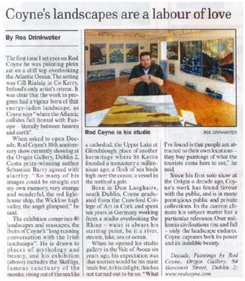 Rod Coyne's "Decade" exhibition featured in the Sunday Business Post, 2009, by Ros Drinkwater.