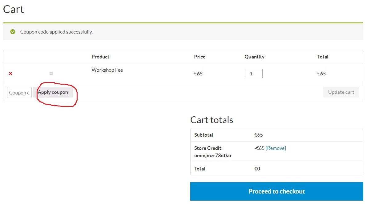 screen shot: sample coupon applied