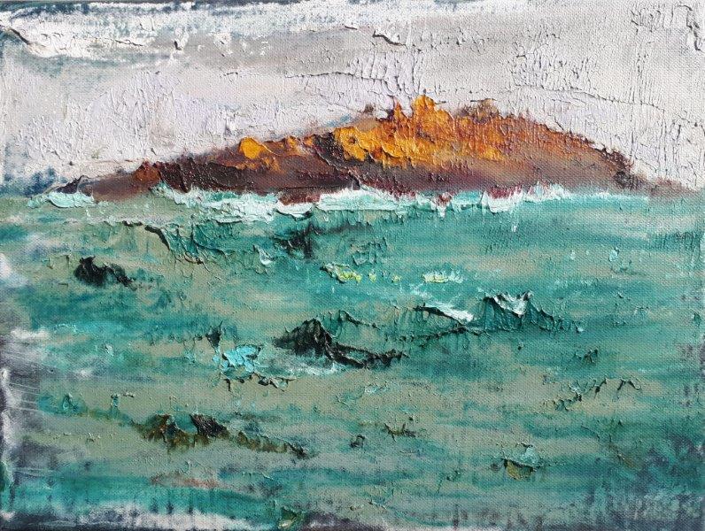 Image of "Scariff Island" is an energetic painting straight out of Coyne's Atmospherics style.