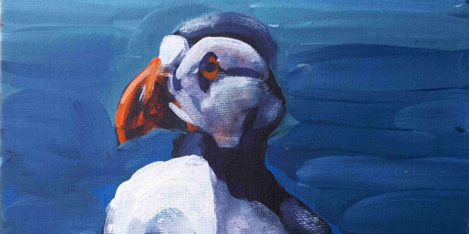 “Patrolling Puffin” by Rod Coyne - original or print - cute and slightly comical appearance but masters of survival - FREE WORLD WIDE delivery.