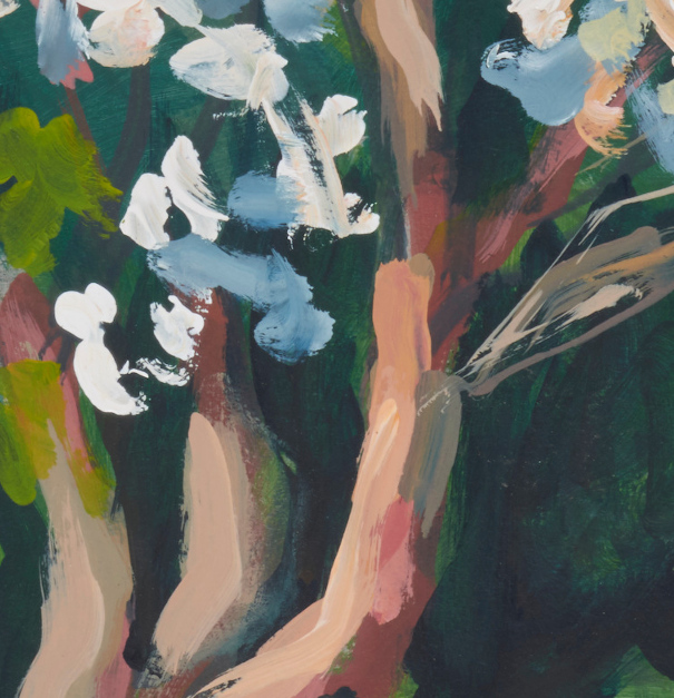 artist rod coyne's landscape painting "white rhodies" is shown here, a close up detail.