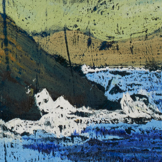 artist rod coyne's seascape "sulphur rising" is shown here, close up detail.