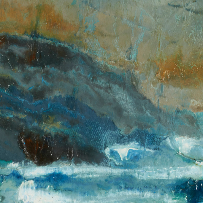 artist rod coyne's seacape "fog clearing, finan's bay" is shown here, close up detail