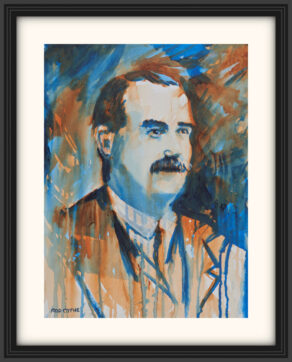 artist rod coyne's portrait "James Connolly 1916" is shown here, on a white mount in a black frame.