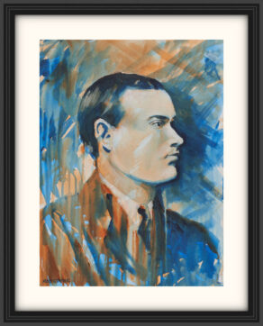 artist rod coyne's portrait "padraig pearse 1916" is shown here, on a white mount in a black frame.