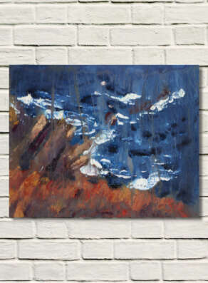 artist rod coyne's seacape "cill rialaig dream" is shown here on a white brick wall.