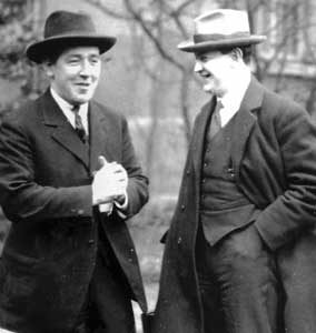 vintage photo shows harry boland joking with michael collins, sometime during the irish war of independence.