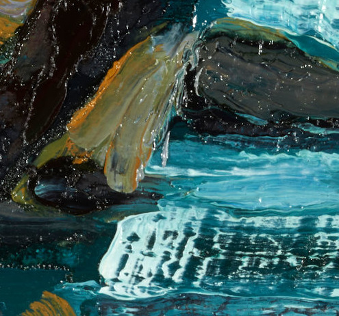 artist rod coyne's seascape "departing headland" is shown here, in a close up detail.