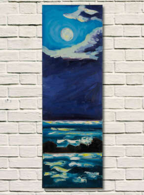 artist rod coyne's landscape "Mugglins Moonshine" is shown here, on a white wall.