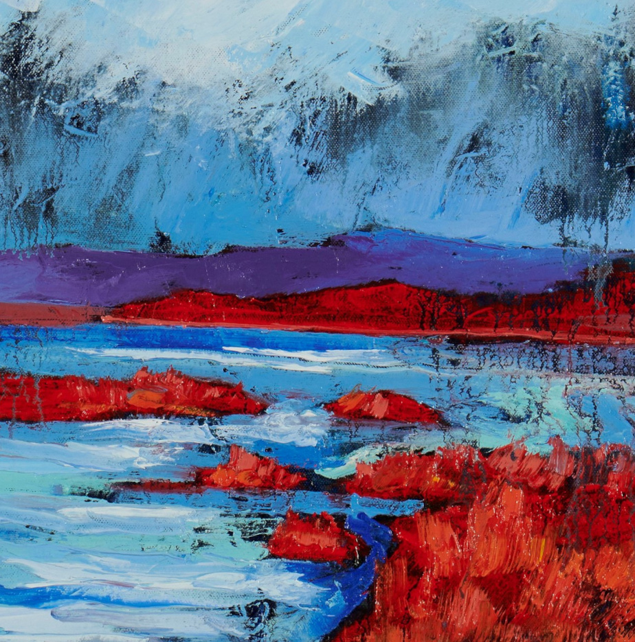 artist rod coyne's landscape "Ardcost Estuary" is shown here in close up detail.