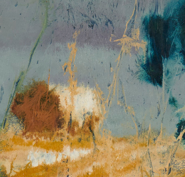 artist rod coyne's landscape "Bale on the Hill" is shown here, in a close up detail.