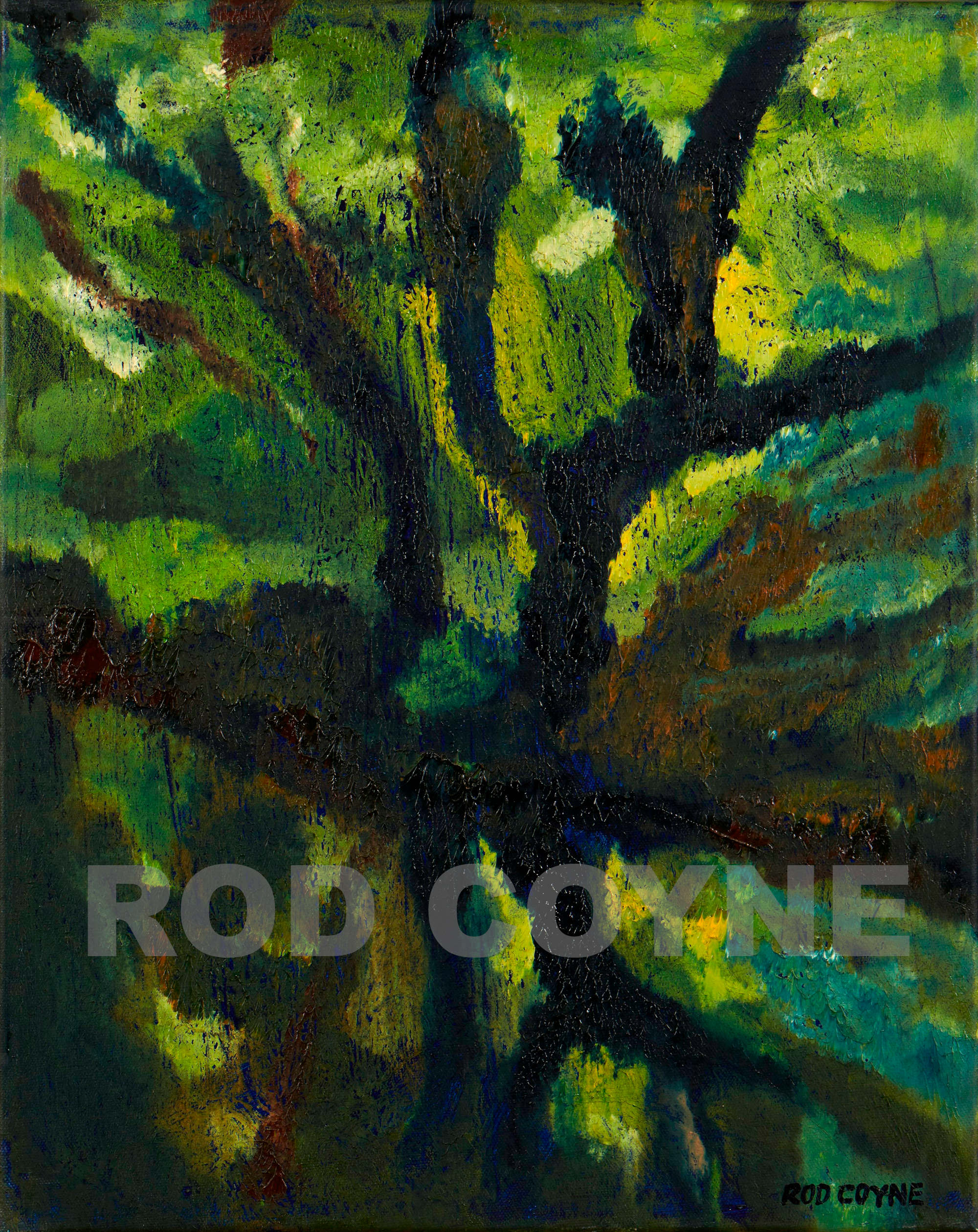 artist rod coyne's landscape "Avonmore Reflections, Oak Tree" is shown here, watermarked.