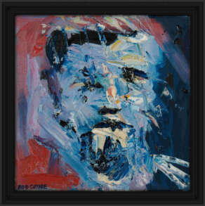 artist rod coyne's portrait Blaue Kunstler" is shown here in a black frame.