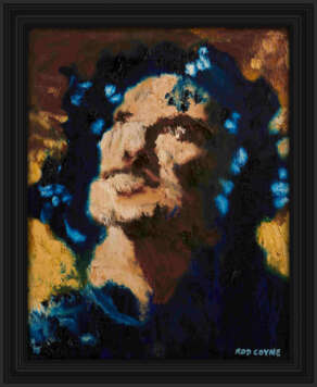 artist rod coyne's portrait "Angel Gabriel" is shown here in a black frame.