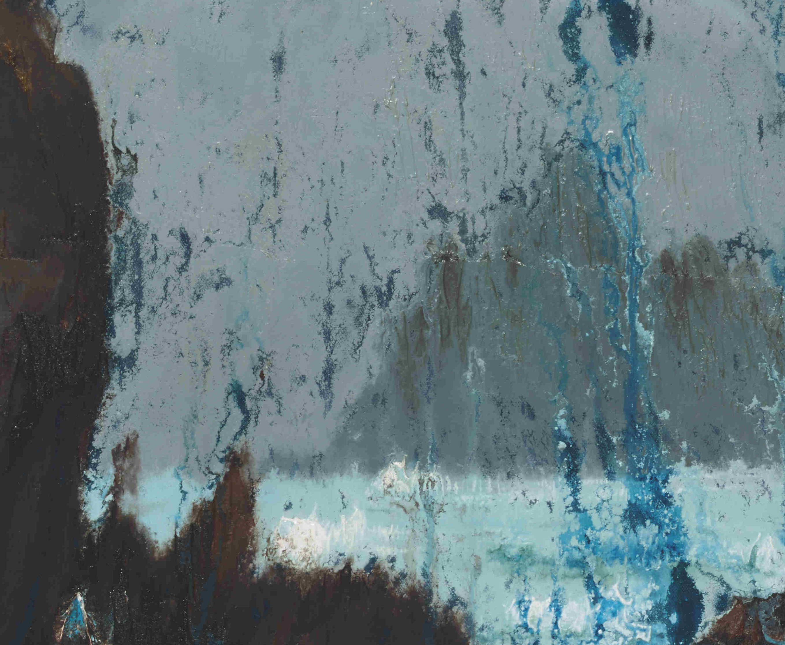 artist rod coyne's painting "island cathedral" is shown here in close up detail.